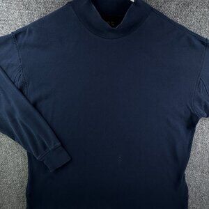 Willis & Geiger Sweater Medium Blue Pullover Mock Neck Cotton Peru Lightweight